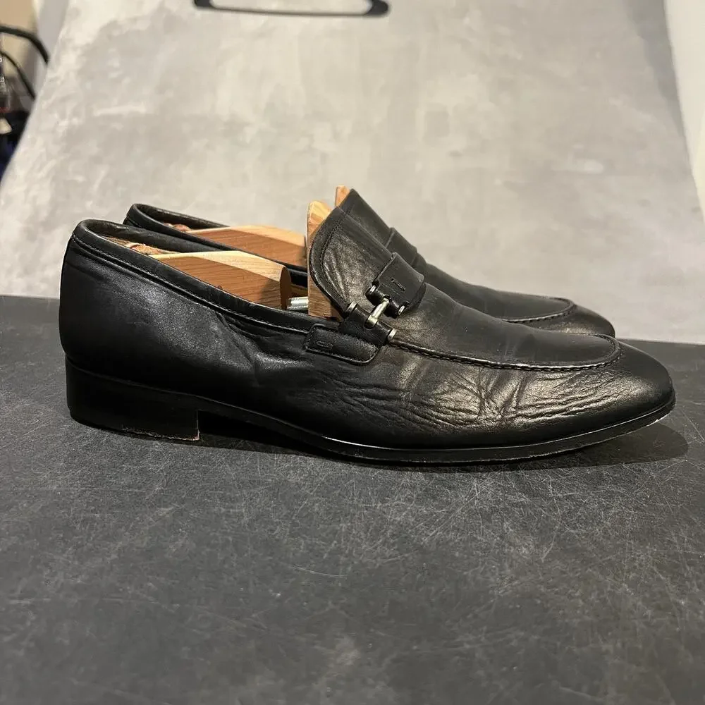 Magnanni Lino Dress Shoes Mens 10 Black Leather Bit Loafers Slip On Formal